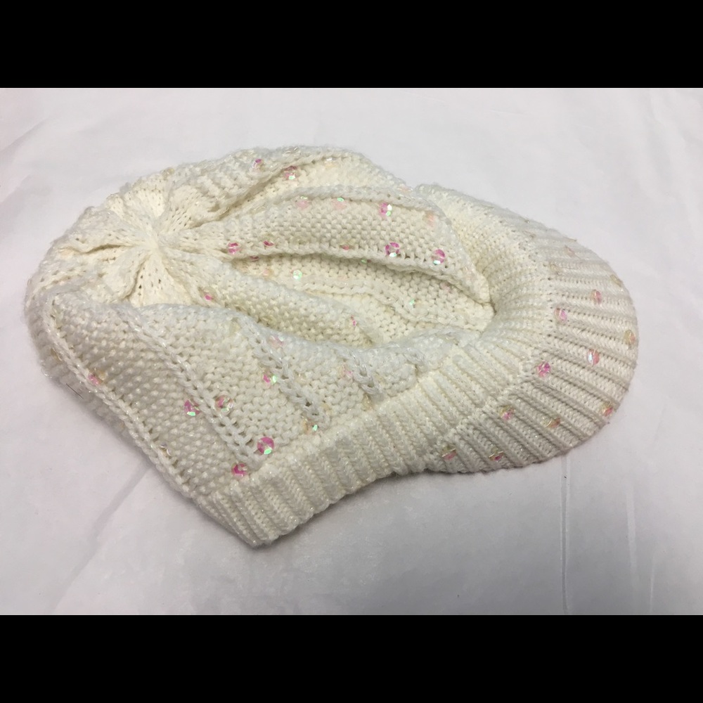 Justice Off White Brimmed Girls Hat w Sequins